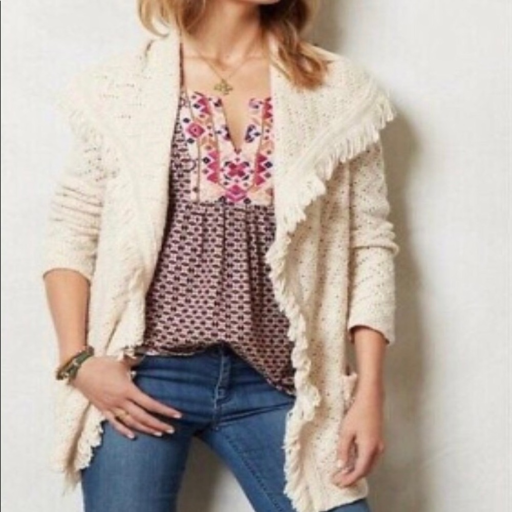 Angel of the north cream cardigan fringe detail size XS cotton wool blend